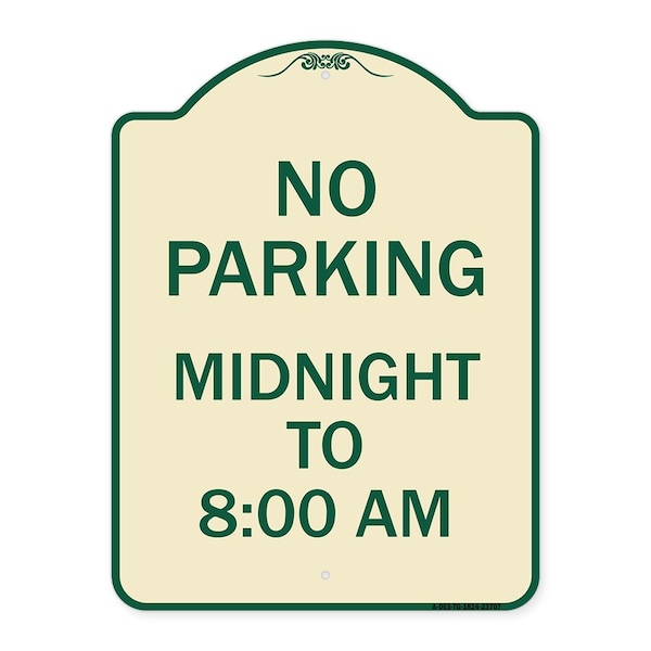 Signmission No Parking Midnight to 8:00 Am Heavy-Gauge Aluminum Architectural Sign, 24" x 18", TG-1824-23707 A-DES-TG-1824-23707 - main